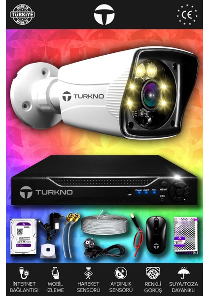 1 Kameralı Karie 1 Dış Kamera Set 1 Tb HDD Full Hd Renkli Gece Görüşlü Güvenlik Kamerası Sistemi