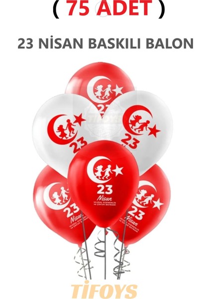 ( 75 Adet ) 23 Nisan Baskılı Lateks Balon Kırmızı Beyaz