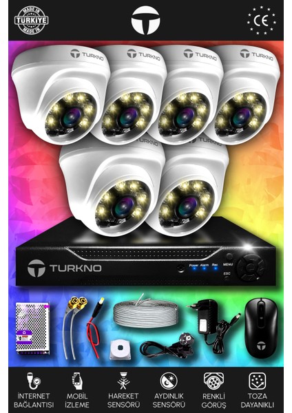 6 Kameralı Domie 6 Iç Kamera Set Hdd'siz Full Hd Renkli Gece Görüşlü Güvenlik Kamerası Sistemi