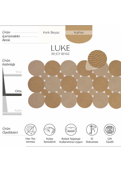 Luke 310 Naturel Yolluk Uzun Halı Antre Hol Koridor Halısı Hasır Dokulu Dekoratif Jüt Banyo Paspası fiyatları