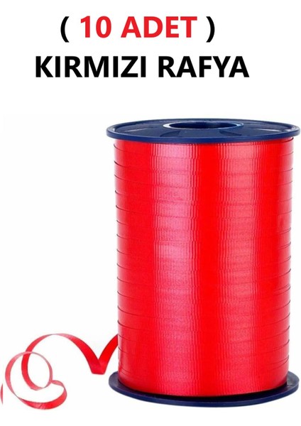 ( 10 Adet ) 200 Metre Rabant Kırmızı Rafya Şerit Kurdele