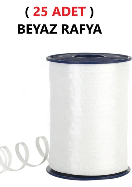 ( 25 Adet ) 200 Metre Rabant Beyaz Rafya Şerit Kurdele