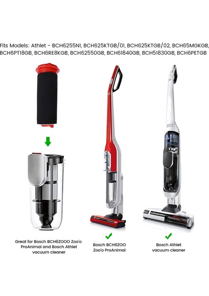 Yıkanabilir Ana Çubuk Filtre + Athlet Kablosuz Elektrikli Süpürge Için Köpük Ek Parçası (Her Birinden 2 Adet) (Yurt Dışından)