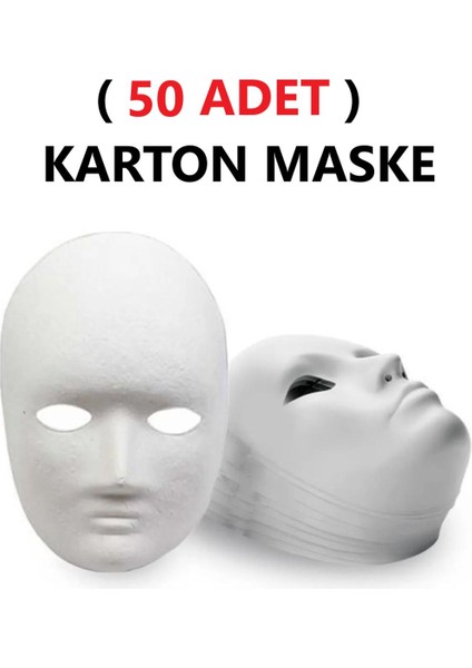 50 Adet, Karton Maske, Boyanabilir, Eğitici Maske Boyama, Etkinlik ve Hobi Maskesi