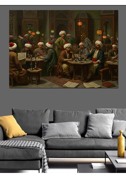 Osmanlıda Kahvede Bilge Sohbeti Dekoratif Kanvas - Mdf Ahşap Tablo