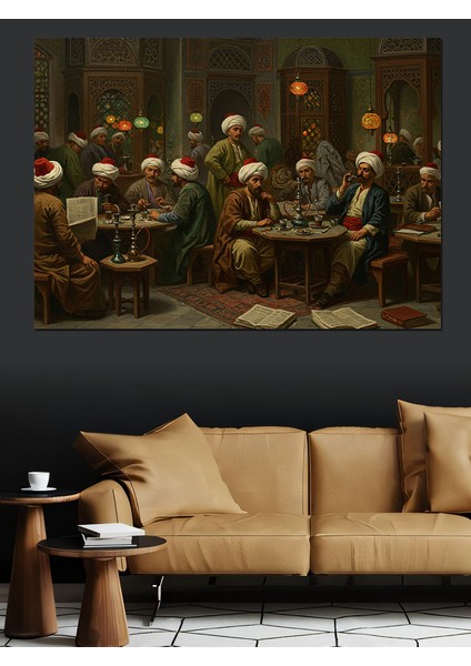 Osmanlıda Kahvede Bilge Sohbeti Dekoratif Kanvas - Mdf Ahşap Tablo fiyatları
