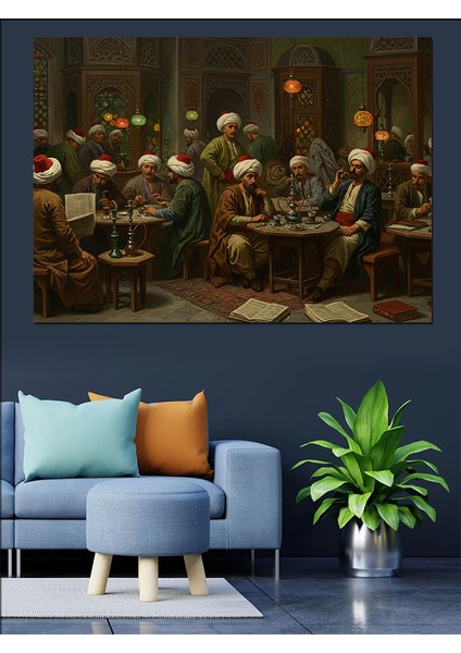 Osmanlıda Kahvede Bilge Sohbeti Dekoratif Kanvas - Mdf Ahşap Tablo modelleri