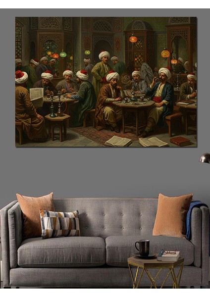 Osmanlıda Kahvede Bilge Sohbeti Dekoratif Kanvas - Mdf Ahşap Tablo fırsatları