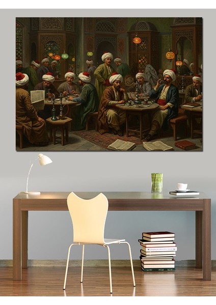 Osmanlıda Kahvede Bilge Sohbeti Dekoratif Kanvas - Mdf Ahşap Tablo indirimleri