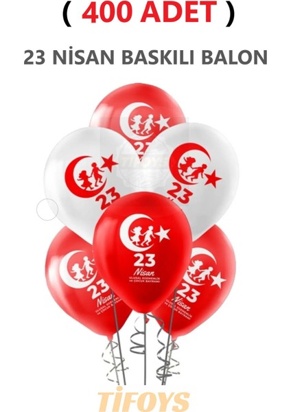 ( 400 Adet ) 23 Nisan Baskılı Lateks Balon Kırmızı Beyaz