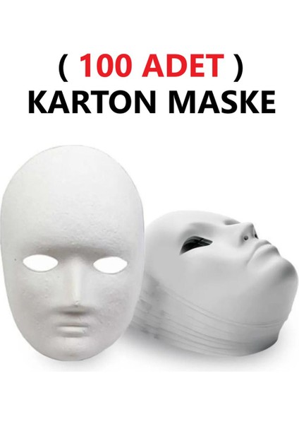 100 Adet, Karton Maske, Boyanabilir, Eğitici Maske Boyama, Etkinlik ve Hobi Maskesi
