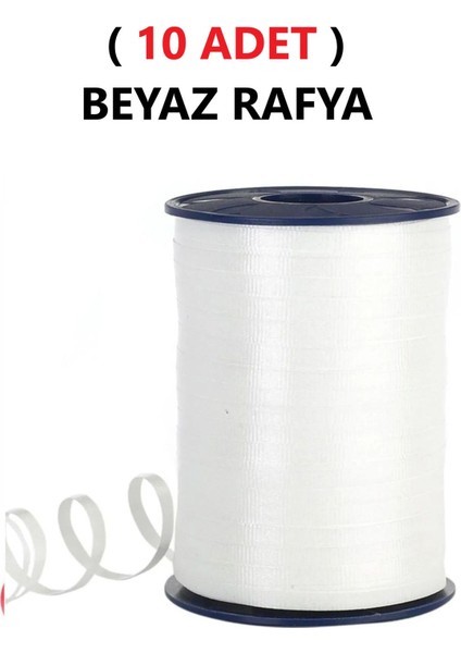 ( 10 Adet ) 200 Metre Rabant Beyaz Rafya Şerit Kurdele