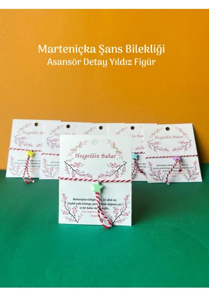 Marteniçka Bileklik Kırmızı Beyaz Ip Yıldız Detay Şans Bilekliği Özel Kart Tasarım