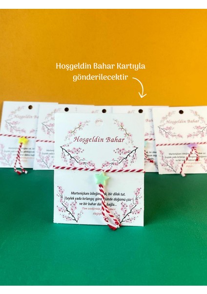 Marteniçka Bileklik Kırmızı Beyaz Ip Yıldız Detay Şans Bilekliği Özel Kart Tasarım fiyatları