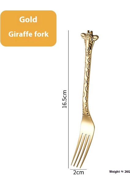 Zürafa Saplı Kahve Sevimli Karıştırma Tatlı Kaşığı Altın Karikatür Yaratıcı Kek 304 Paslanmaz Çelik Çatal Kaşık (Yurt Dışından)
