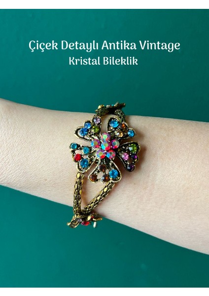 Büyük Taşlı Antika Bileklik Vintage Kristal Taş Zirkon Kaplama
