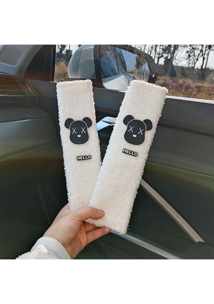 Araba Araba Emniyet Kemeri Omuz Pedleri Karikatür Sevimli Çift Yüklü Kuzu Yünü Araba Dekoratif Anti Boğulma Boyun Koruma Kapağı Kısa Kıllar (Yurt Dışından)
