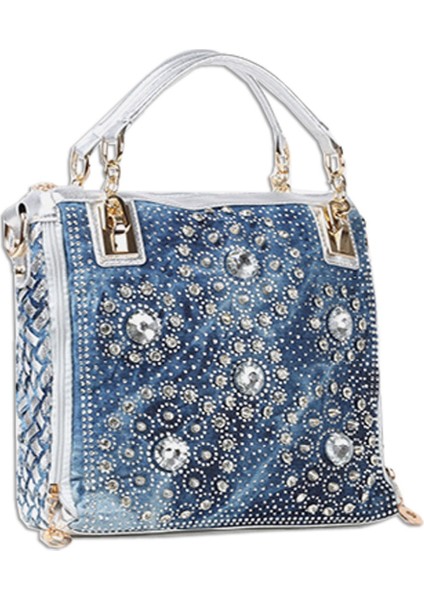 Kadın Denim Çanta Taşlı Çiçekli Omuz Çantası Satchel Gümüş Çantalar (Yurt Dışından) fiyatları