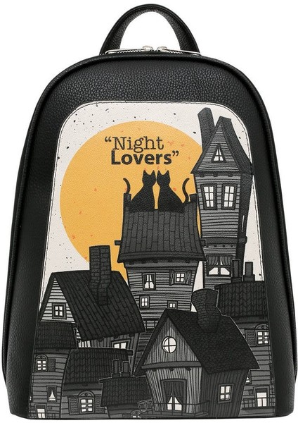 Kadın Vegan Deri Siyah Sırt Çantası - Night Lovers Tasarım (Yurt Dışından)