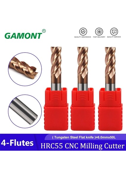 6.0mm x 50L Gamont Freze Kesici Alaşım Kaplama Tungsten Çelik Alet Cnc Işleme HRC55 Freze Üst Freze Kesici Freze Tezgahları 6.0mm (Yurt Dışından)