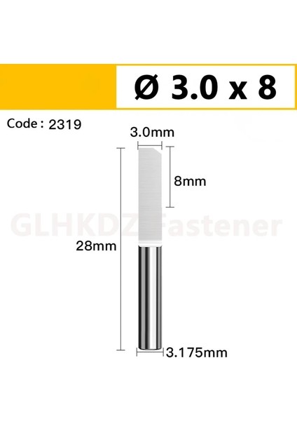 3.0X8X3.175MM (2319) Ø0.8-6mm Katı Karbür Tek Flüt Düz Yönlendirici Bit End Mill Cnc Freze Kesicisi Gravür Aracı Akrilik Mdf Plastik HRC63 (Yurt Dışından)