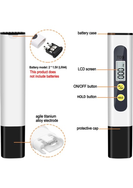 Beyaz 3V Tds Metre Dijital Su Test Cihazı 0-9990PPM Içme Suyu Kalitesi Analizörü Monitör Filtresi Akvaryum Topraksız Havuzlar (Yurt Dışından) modelleri