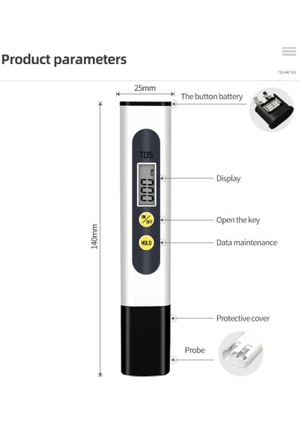 Beyaz 3V Tds Metre Dijital Su Test Cihazı 0-9990PPM Içme Suyu Kalitesi Analizörü Monitör Filtresi Akvaryum Topraksız Havuzlar (Yurt Dışından) fırsatları