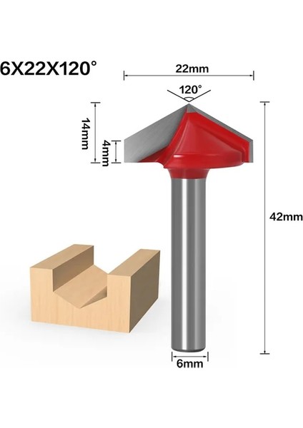 6X22X120 6mm Shank 3D V Şeklinde Bilgisayar Oyma Bıçağı Cnc Katı Karbür Parmak Freze Kesici Ağaç Işleme Mdf Yönlendirici Bit 60/90/120/150 Derece (Yurt Dışından)