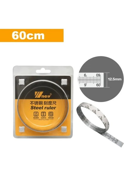0.6m Ağaç Işleme Paslanmaz Çelik Gönye Parça Bant Cetvel Tedbir Kendinden Yapışkanlı Metrik Ölçeği Cetvel Genişliği 12.5mm Dıy Araçları (Yurt Dışından)