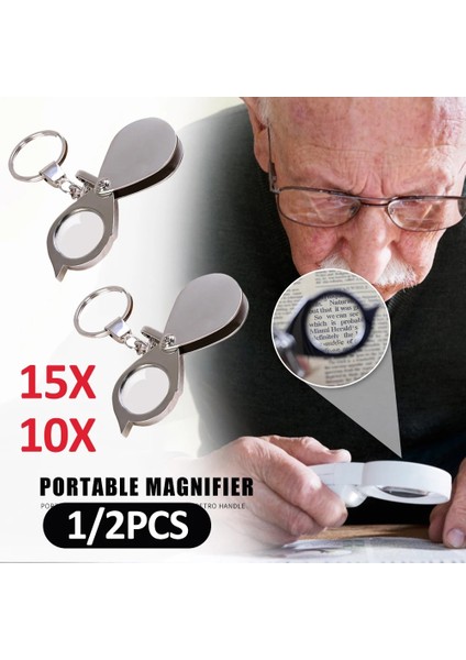 2 Adet 15X Katlanır Takı Büyüteç Taşınabilir Büyüteç Cep Boyutu Jewllery Büyüteç Gözlük 10X 15X Büyütme Anahtarlık (Yurt Dışından) fırsatları