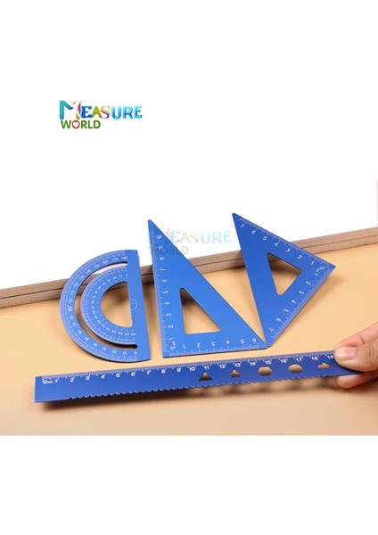 Mavi 4 In 1 Metal Cetvel Alüminyum Alaşımlı Açı Cetvel Iletki Üçgen Cetvel Çok Fonksiyonlu Ölçme Alet Takımı Kare Açıölçer (Yurt Dışından)
