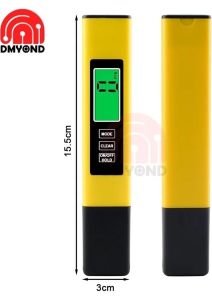 Sarı Dijital Ph Ec Tds Metre Test Cihazı Sıcaklık Kalem Su Saflığı Ppm Filtre Hidroponik Akvaryum Havuz Suyu Monitör Ph 0-9990PPM (Yurt Dışından)