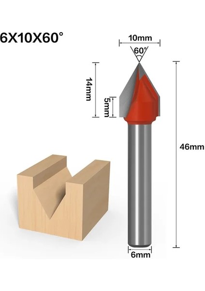 6X10X60 6mm Shank 3D V Şeklinde Bilgisayar Oyma Bıçağı Cnc Katı Karbür Parmak Freze Kesici Ağaç Işleme Mdf Yönlendirici Bit 60/90/120/150 Derece (Yurt Dışından)