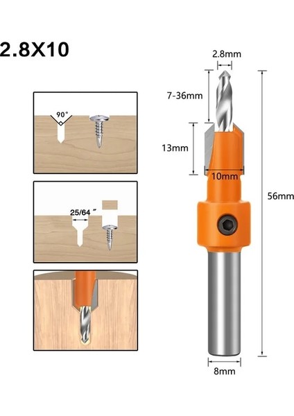 2.8MMX10 8mm Shank Hss Ağaç Işleme Havşa Yönlendirici Bit Seti Vida Extractor Remon Yıkım Ahşap Freze Kesici (Yurt Dışından)