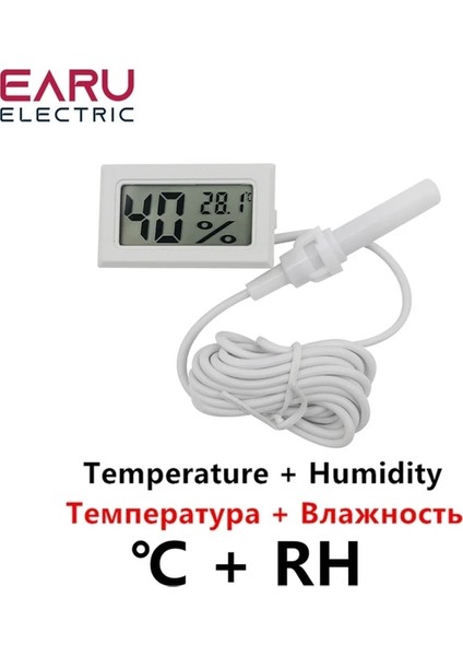 Telli Beyaz Mini LCD Dijital Termometre Higrometre Termostat Kapalı Uygun Sıcaklık Sensörü Nem Ölçer Ölçer Aletler Probu (Yurt Dışından)