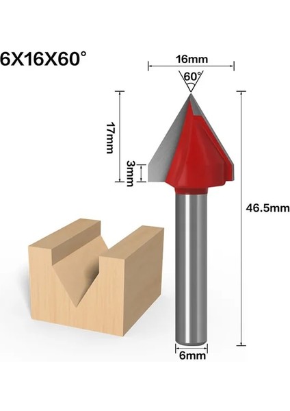 6X16X60 6mm Shank 3D V Şeklinde Bilgisayar Oyma Bıçağı Cnc Katı Karbür Parmak Freze Kesici Ağaç Işleme Mdf Yönlendirici Bit 60/90/120/150 Derece (Yurt Dışından)
