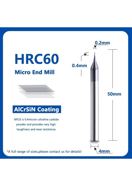 D0.6X1.2X4XX50MM HRC60-2F HRC60 Mikro Kare Uçlu Değirmen 2 Flüt 0.2-0.9mm Tiaın Mikro Düz 4mm Shank Freze Kesici Mirco Karbür Cnc Gravür Bit (Yurt Dışından)