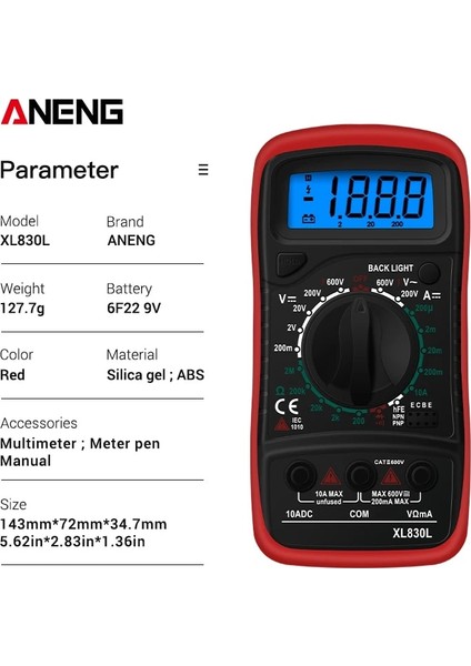 Yeşil Aneng XL830L Dijital Multimetre Esr Metre Test Cihazları Otomotiv Elektrik Dmm Transistör Tepe Test Cihazı Metre Kapasite Ölçer (Yurt Dışından)
