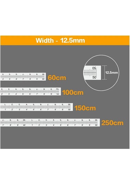 1.5 M Ağaç Işleme Paslanmaz Çelik Gönye Parça Bant Cetvel Tedbir Kendinden Yapışkanlı Metrik Ölçeği Cetvel Genişliği 12.5mm Dıy Araçları (Yurt Dışından)