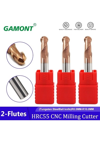 1 Adet R2.5X10CX5DX50L Gamont Freze Kesici Alaşım Kaplama Tungsten Çelik Alet Cnc Işleme HRC55 Bilyalı Uçlu Frezeler Üst Freze Kesici Makinesi Freze (Yurt Dışından)