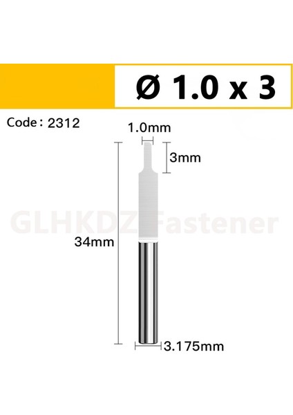 1.0X3X3.175MM (2312) Ø0.8-6mm Katı Karbür Tek Flüt Düz Yönlendirici Bit End Mill Cnc Freze Kesicisi Gravür Aracı Akrilik Mdf Plastik HRC63 (Yurt Dışından)