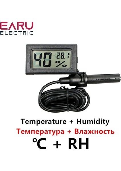 Telli Siyah Mini LCD Dijital Termometre Higrometre Termostat Iç Mekan Uygun Sıcaklık Sensörü Nem Ölçer Ölçer Aletler Probu (Yurt Dışından)