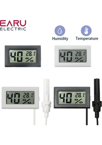 Telli Siyah Mini LCD Dijital Termometre Higrometre Termostat Iç Mekan Uygun Sıcaklık Sensörü Nem Ölçer Ölçer Aletler Probu (Yurt Dışından)