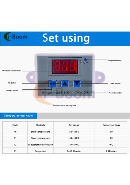 DM-W3002 DC24V DM-W3002 XH-W3002 Dijital LED Sıcaklık Kontrol Cihazı Dc 12V 24V Ac 110V-220V 10A Prob Sensörlü Termostat Kontrol Anahtarı (Yurt Dışından)