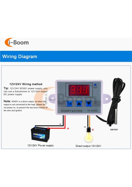 DM-W3002 DC24V DM-W3002 XH-W3002 Dijital LED Sıcaklık Kontrol Cihazı Dc 12V 24V Ac 110V-220V 10A Prob Sensörlü Termostat Kontrol Anahtarı (Yurt Dışından)