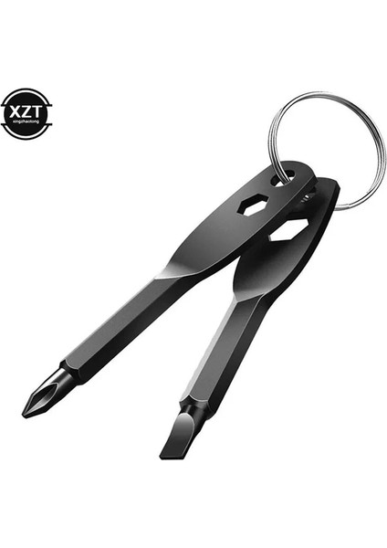 Siyah 1 Takım Paslanmaz Çelik Mini Edc Çok Fonksiyonlu Tornavida Anahtar Şekli Oluklu/çapraz Tornavidalar Anahtarlık Cep Onarım Aracı (Yurt Dışından)