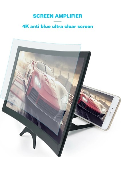 Beyaz Lens 12 Inç Eğri Telefon Ekran Büyüteç Hd Ekran Video Film Oyunu Amplifikatör Projektör Katlanabilir Cep Telefonu Standı ile (Yurt Dışından) fiyatları