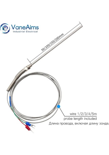 2m Tip K Vaneaims Termokupl M8 0.5m 1m 2m 3m Tip K J PT100 50MM 100MM 150MM 200MM Sıkıştırma Yayı Probu Sıcaklık Sensörü 0-400 ℃ (Yurt Dışından)