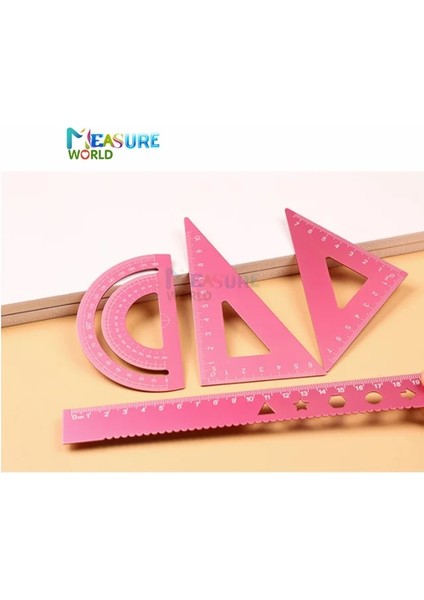 Kırmızı 4 In 1 Metal Cetvel Alüminyum Alaşımlı Açı Cetvel Iletki Üçgen Cetvel Çok Fonksiyonlu Ölçme Alet Takımı Kare Açıölçer (Yurt Dışından)