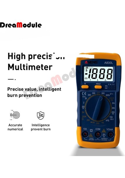 Mavi Sarı LCD Dijital Multimetre Ac Dc Gerilim Diyot Freguency Multitester Akım Test Cihazı Buzzer Fonksiyonu ile Aydınlık Ekran A830L (Yurt Dışından)